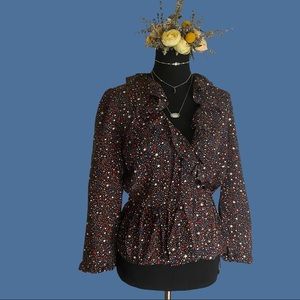Madewell Black Star-Print Ruffle Peplum Blouse